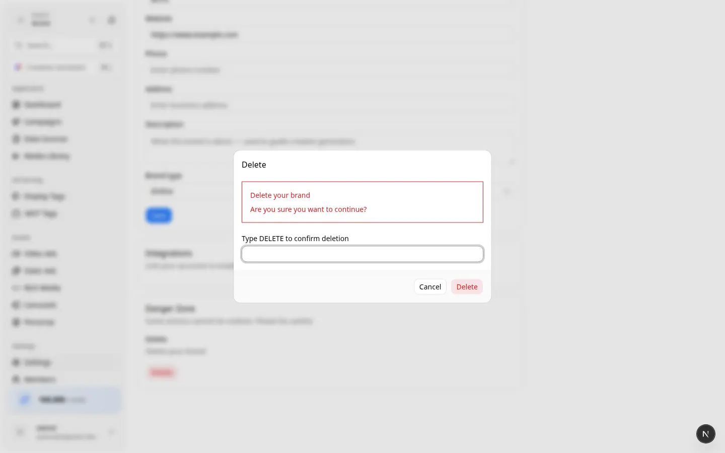 Type DELETE to confirm Delete confirmation asking you to type DELETE